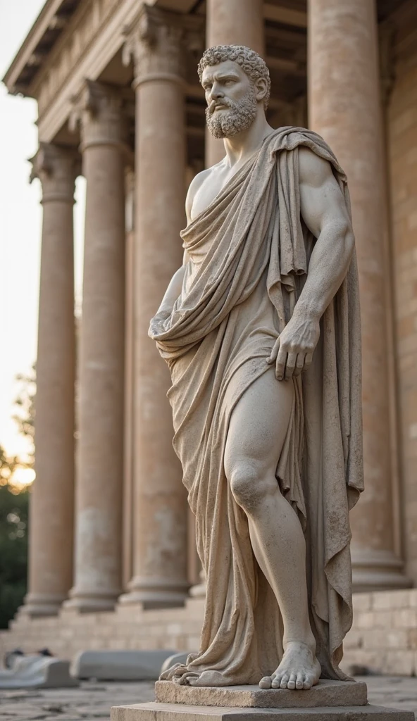 Design a black and white logo for "Stoic Insights" featuring a minimalist representation of a classical Greek or Roman column. Include a silhouette or outline of a Stoic philosopher figure, such as Marcus Aurelius or Seneca, standing beside the column. The philosopher should be depicted in a contemplative pose, symbolizing wisdom and introspection. Ensure the logo is clear, balanced, and scalable, suitable for both digital and print use