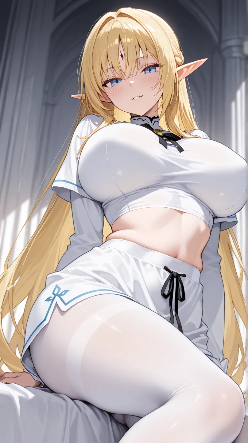 top-quality、realistic touch,high-detail、photoRealstic、、Long body、skirts that are too short、big eye、Big breasts that are about to fall out of your clothes、Strong platinum blonde eyelashes、platinum-blonde、Beautie、A sexy、full body Esbian、Sparkling eyes、Submissive smile、Flushed cheeks、Kamimei、thin-waist、Sleeveless、Voluptuous thighs、Enraptured look、body suit、Raked bangs、The forehead is protruding、Butt sticking out pose、See-through clothing、a sailor suit、high-heels、Squatting with open legs