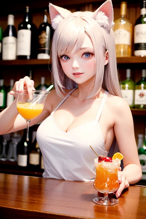 (obra prima) (perfection) (ultrarrealista) (sem defeitos) menina de anime, bebendo, copo de bebida em cima da mesa, festa, noite