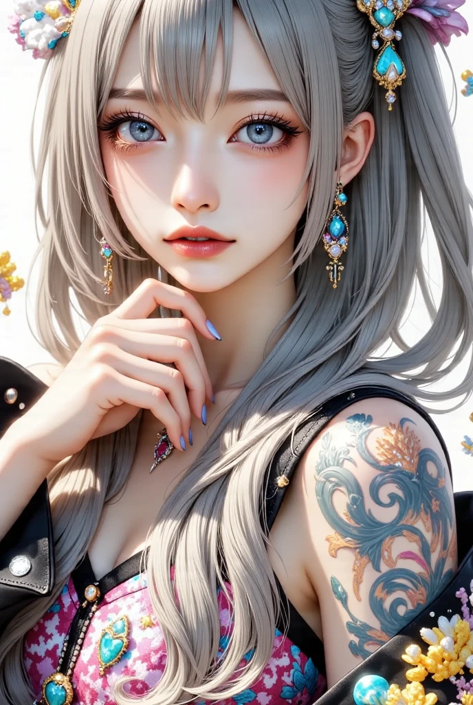 2 year old little girl and cute little dragon with silver scales, Detailed eyes, adolable, concept-art, 复杂, highly detailed digital painting, Smoothness, tack sharp focus, illustratio, Amazing intricate details, Glowing filigree fantasy, A masterpiece of digital art, Center composition, perfect compositions, iintricate, Crazy detail for fine detail octane rendering, 8K, artsy photography, Arte conceptual fotorrealista, Soft natural volume The ideal light for movies, tmasterpiece, oil on the canvas, 复杂、ellegance、highly detailed digital artwork,neck tattoos,tattoos on the arms