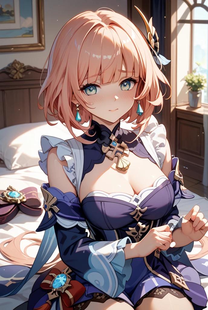 NSFW,((1man with 1woman,Doing)), Paizuri squeeze,paizuri,breasts blowjob,breast in 1penis,cross one's legs,(Best Quality,4K,8K,hight resolution,masutepiece:1.2),Ultra-detailed,Beautiful Girl,Enchanted,Enchanting,cheerfulness,divine,magical effect,silver white hair,e Blue Eyes,pale pink wedding dresses,Bride's crown,small amount of sky blue cloth,Sophisticated clothing,detailed lace,Delicate frills,Bedroom,solo person,during night,lacepantyhose,sacred stripes,Transparent costume,jewel decorations