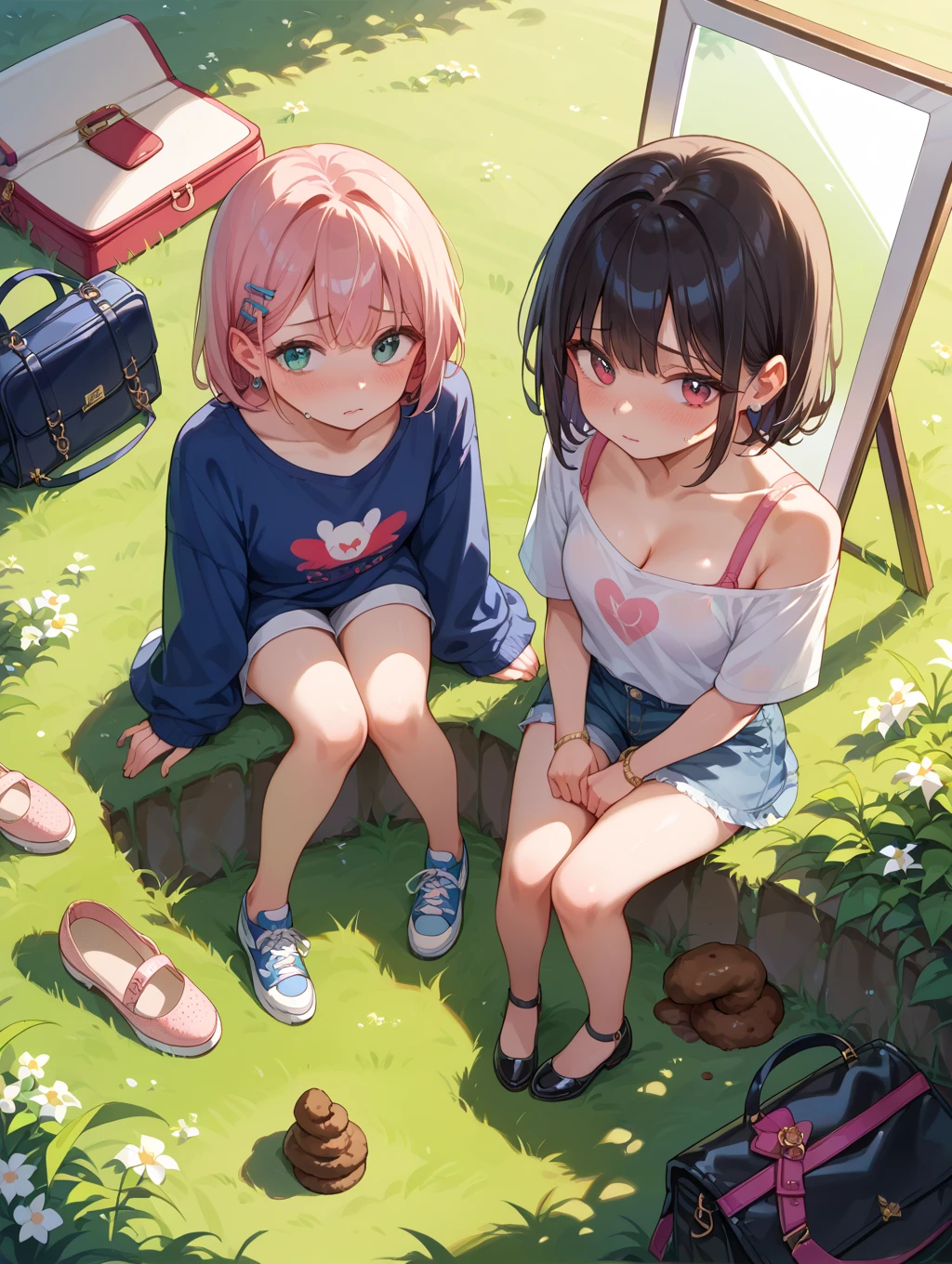 campfires,firewood,Camping chairs,Camping tents,Iron cup,Grill steak,BBQ stand,All kinds of food,Kebabs,MarketaB,trekking poles,snow mountains,Snow goggles,heavy boots,Shenmu,salama,Harry Potter,Magic Hat,Cotton shorts(Shirtless:0.9)、(Naked:0.5)、(huge tit)、Skin type、Fine hairs、Radiant skin、Drunken、luminous(Shirtless:0.8)(Bandeau:0.1)、(Lift one foot:0.1)、 huge tit、Blush、(Small tattoos)、Slightly drunk、(Background with:Jungle lion monkey elephant:0.4)、(goddes:0.8)、(teens girl:0.7)、Water-colored eyes、Long eyelashes、(Cute marks on the face: 1.2),(dog teeth:0.8),,(ssmile:0.5)(Blush:0.7),(Hair:0.4),(short:0.8),(Black and brown hair:0.5)(White and pink hair: 0.6)、(Striped hair:0.5)、(High ponytail:0.3)、(ca:0.7)、Shiny hair、(High morbidity:0.6)、(double bun hair:0.2)、Moon hairpins、Collar、Lace、frilld、( Head tilt:0.7)、(Side:0.5)、(Look up:0.2)、(Look at the camera:1.0)(Chest pat:0.5)(Flip skirt:1.5)、((Delicate facial features、Positive face、detail),Bright pink lips,ssmile,Open your mouth,Blush,Slightly drunk:0.5)),Absurd,Extreme,tmasterpiece,whole body fairy,Seductive special portrait of Tifa Loha,The clothes are smooth white and transparent,Lace panties。 (Pajamas with multiple patterns:0.5),,The reflection of a part of stagnant water on the ground,Old brick floor,Old clock,wooden building,Leading the puppy