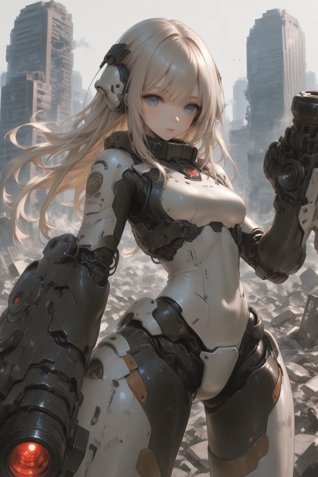 (1girl:1.3),(solo:1.1),(white_hair:1.2), (long_hair:1.2), (floating_hair:1.3)
machinery, empty eyes, bodysuit, stationary restraints, straight hair,(cable:1.1), wire, industrial pipe
mechanical arms, mechanical_legs, 
(full_body:1.2), (biopunk:1.1)
lens_flare, sunlight, thighs, thighhighs, ass,( topless:1.1),, (masterpiece:1.2), (best quality:1.2), (absurdres:1.1), (intricate, clutter:1.3), (detailed:1.2),