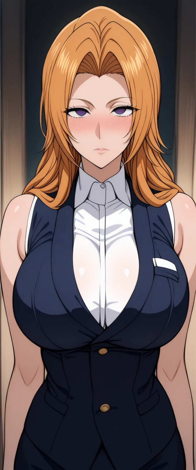 (masterpiece), (best quality), (ultra-detailed), (best illustration), (best shadow), (absurdres), nobarakugisakinova, 18yo,smile,short hair, orange hair, ((brown eyes)), kugisaki nobara, Mole under the outer edge of the eye, medium breasts, Open white shirt buttons ,no bra, navel,ultra mini skirt, Sexy pose,