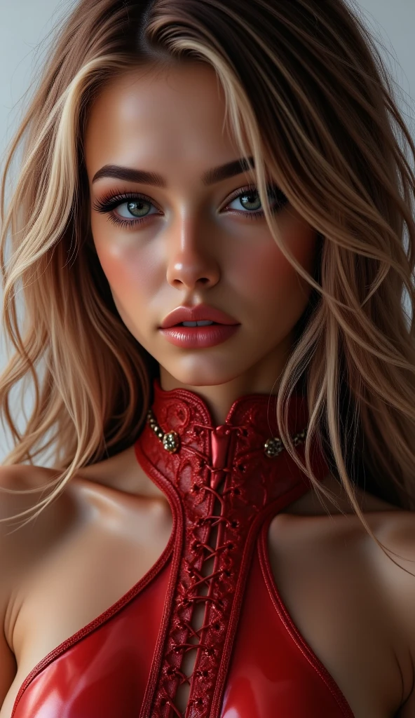 pencil drawing, Self Portrait, cute vampire woman, hermosa and bonita, silky blonde hair, gold eyes, (attractive and seductive) and (amorous and lewd) Expression, wearing a red lace gothic dress, shading, darkness, contrast, conceptual installation art, 2.5D, delicate and dandnamic effects, iridescent effects, Artistic, hyper, CG graphic digital art, (illustration)-style