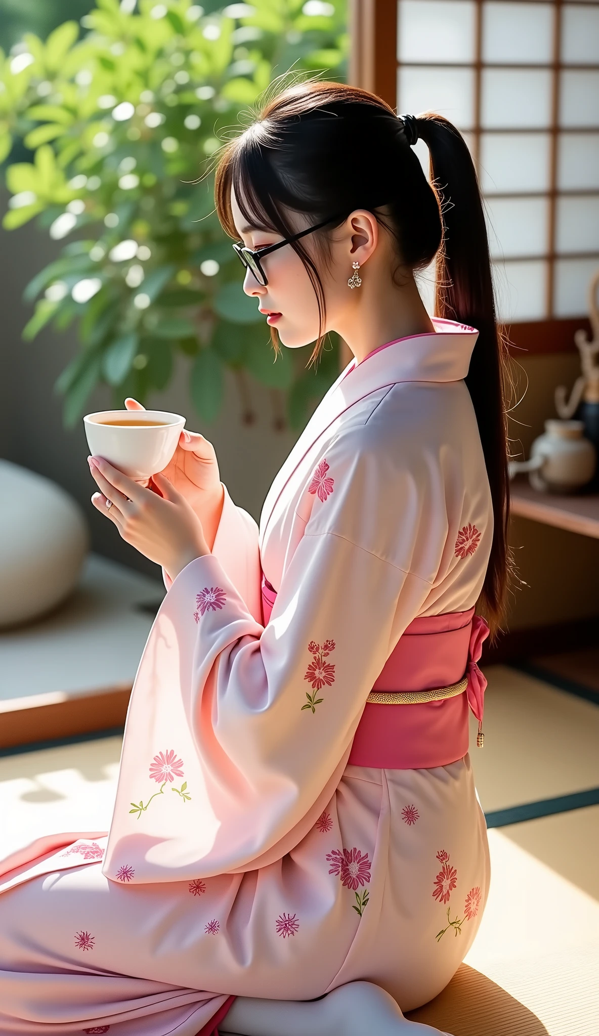 (high quality:1.2,Ultra-realistic) 、Detailed face、Detailed eyes、Beautiful Japanese Woman、22 years old、Black Hair,(Cleavage:1.2)、(breasts out),(nipples slip),The chest is on the table、ryokan, BREAK (wearing Geometric pattern Japanese yukata,obi),((ryokan yukata,onsen yukata)),Sitting at the table, (Big smile,Happy expression:Pure joy). she has (half updo hair) and、 (Holding a large beer mug on the table)、(no bra,braless:1.3),(blushing:1.5),(Glasses),