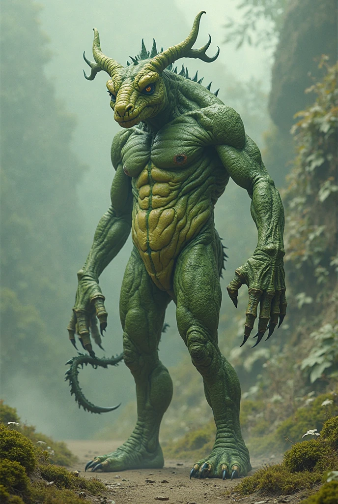 It was a creature of impressive size, Half human, half animal. Her body was covered with scales, which shimmered in a dark green. A knowing glow sparkled from her deep-set eyes, and their claws dug into the ground.