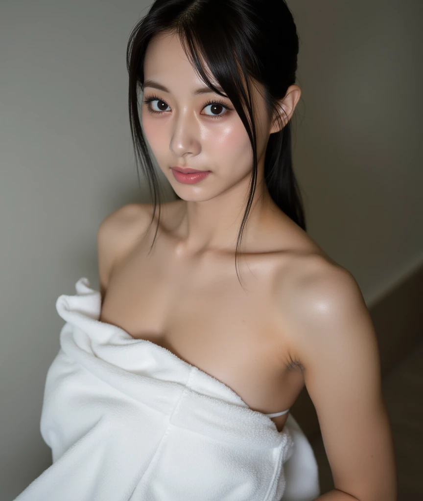 Toki,1woman,
towel on head,