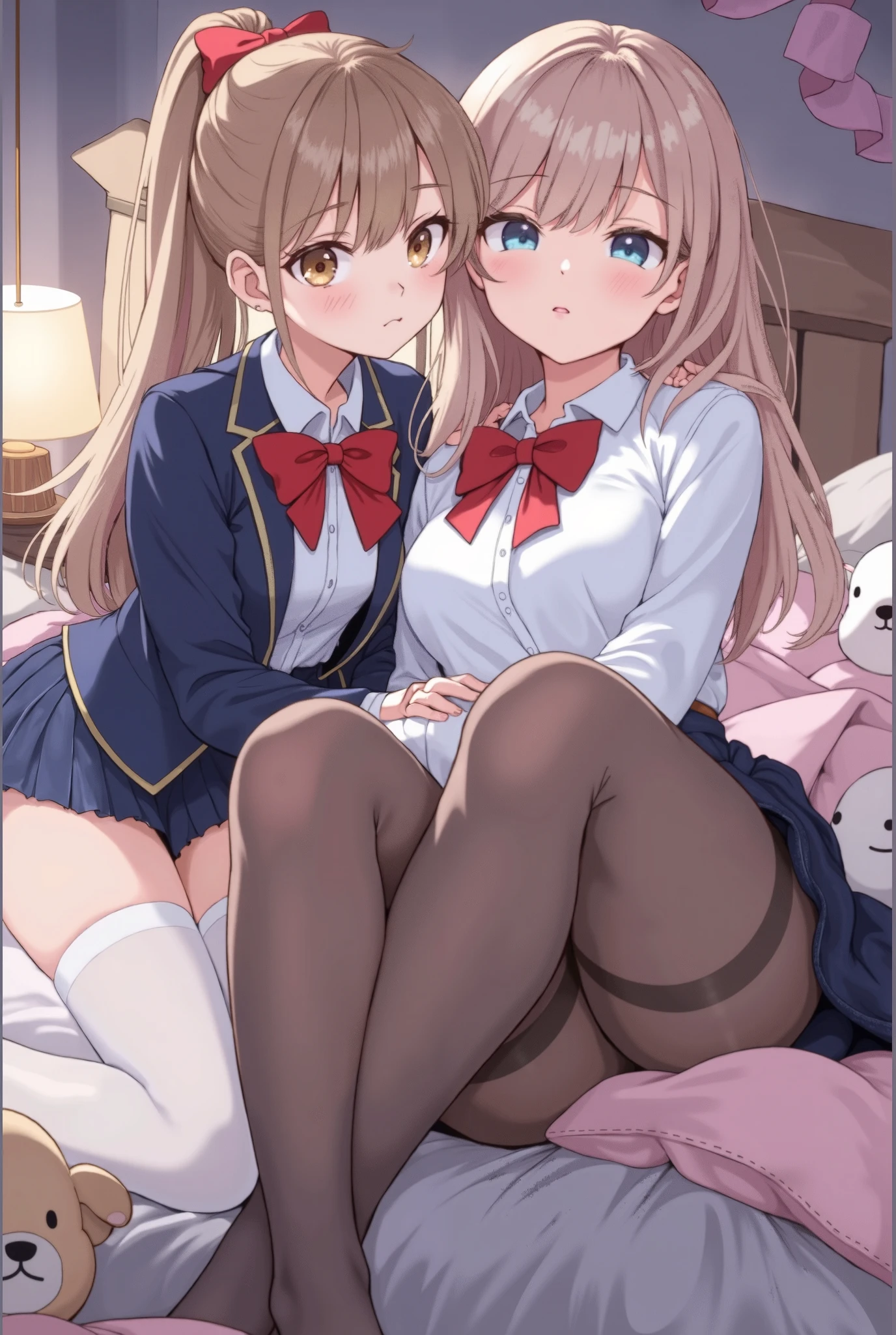 ecchi anime style, ecchi style, azur lane style, visual novel key visual, anime girls in underwear posing for a picture with a pink background, three girls in school uniforms standing in a library, ecchi anime style, hololive, ecchi, in clothes! highly detailed, visual novel cg, jk uniform, high school girls, upskirt, panty, anime maids riding early tanks