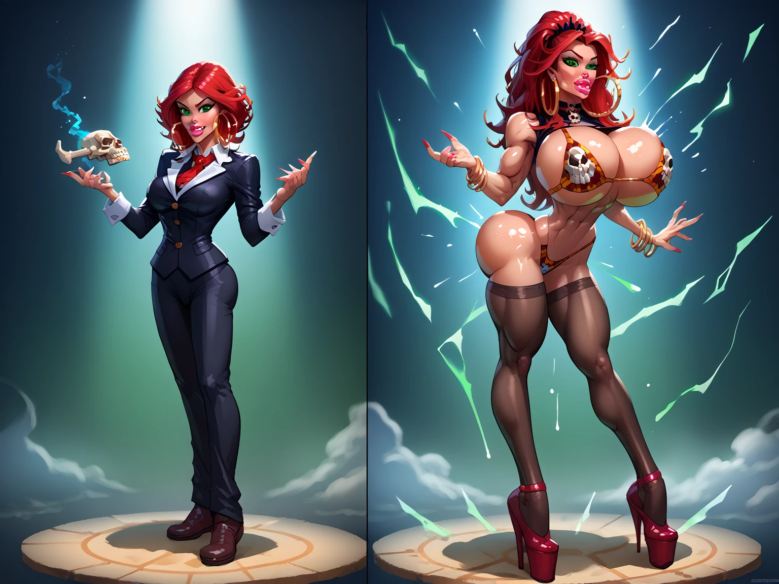 ((masterpiece)),(((best quality))), ((character design sheet:1.4)), ((full body view)) illustration,1girl, muscular, ((burgundy business suit:1.4)), blossom, (red hairband), ((orange hair:1.4)), burgundy suit ((detailed face:1.4)) ((gigantic breasts:1.3)), (latex pants), beautiful woman, long ponytail, shiny skin, (thick legs), scribbles and marks, , rough sketches, pose, 8k,16k, (simple background, white background: 1.3)
