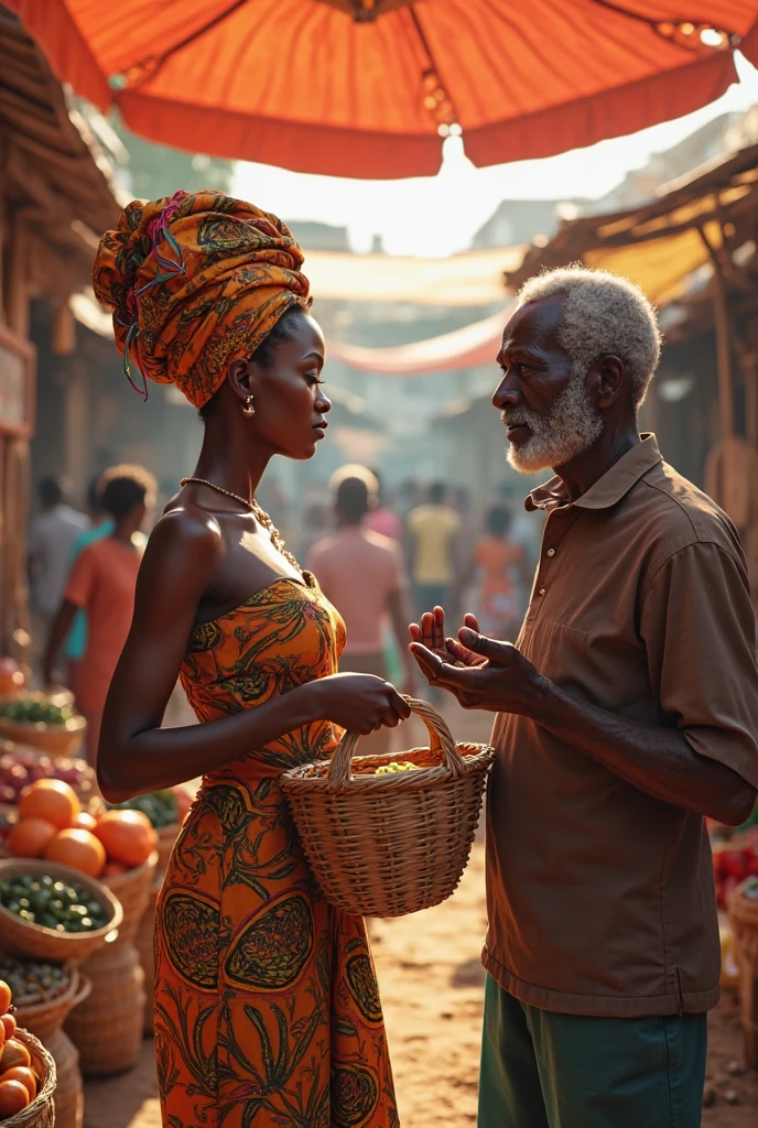 A street in Douala with a rich old man in the company of a pretty young girl dreaming