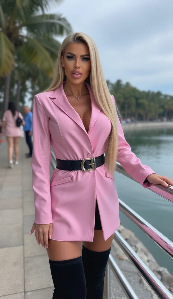 (Cinematic Shot:1.3)(Full shot:1.3) Tower13_Glamoria (smile:1.3) (skinny, slim, slender, narrow waist:1.3)BREAK (Wearing White and Pink ribbed cotton Denim shirt dress:1.3) BREAK (At A Strip Club , in Venice, Italy:1.3) ((Photo Focus, DOF, Aperture, insanely detailed and intricate, character, hypermaximalist, hyper realistic, super detailed, (lens flare)))<lora:exposure_control_v10:-0.4> <lora:more_details:0.3>