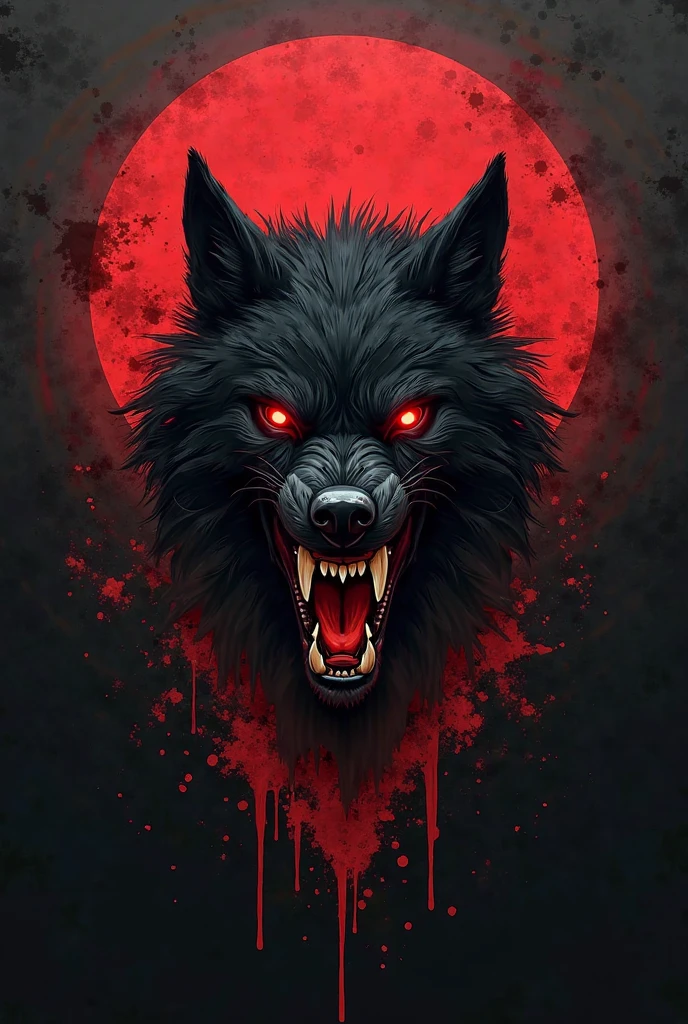 black alpha obo red eyes and red moon behind ( furious, with blood in the mouth, how scary)