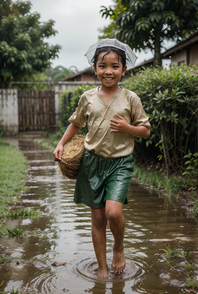 The atmosphere of children in a traditional Malay village in Malaysia