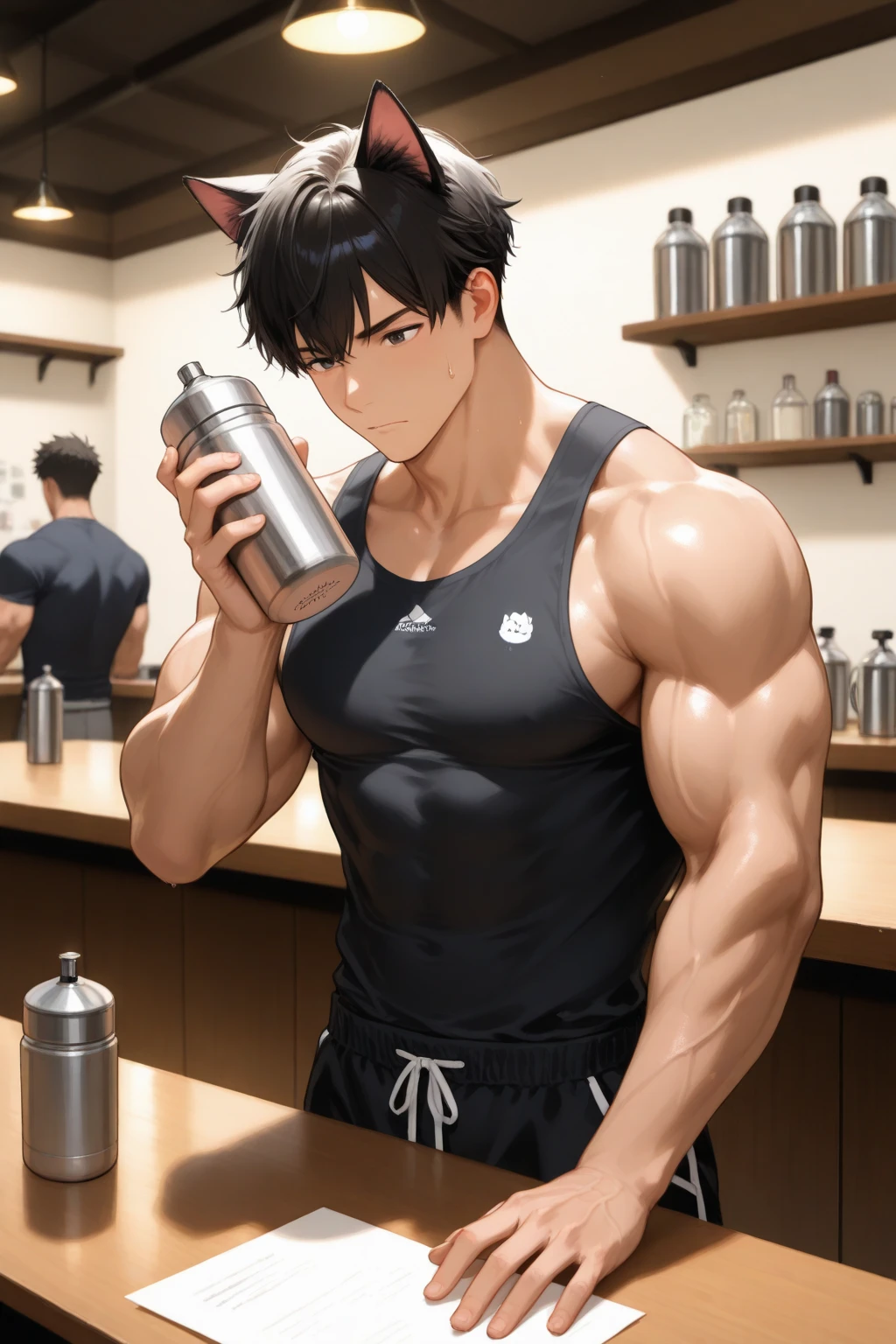 A cartoon picture of a man with a milk carton, milkman sexy, milkboys sexys, glass of milk, milk, bar, flowing milk, sea of milk, drinking at the bar, milkshake, spilled milk, yaoi, bartending, ricardo milos, in billy herrington body, inside a bar, puddle of milk, sitting at the bar, top milk brands, full calidad, 4k, full hd, calidad alta, calidad de cine, milkman naked
