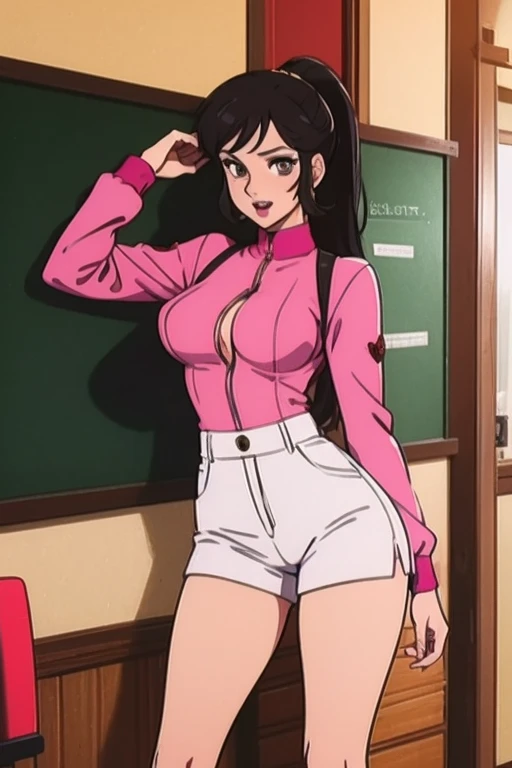 Koyomi mizuhara, glasses, brown hair, long hair,large breasts, Long sleeved shirt, biker shorts, Tight high cut thong, back of view, Wallpaper, ass check view, chikan, ass grab, train background, looking back smirking, sexual tension, chikan victim, ass grabbed, panting, mouth open, naughty scene of chikan, raped moaning