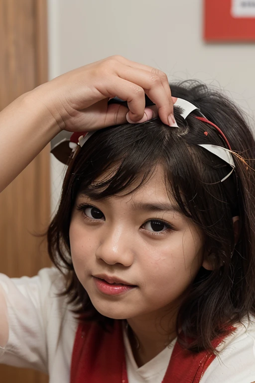 ((((Japanese elementary school student))))、japanese girl、((6 years old))、((With a round face))、((Tanuki face))、((close up of cute little face))、、white skin、Physical examination of adolescents、、Shorten the torso(anatomically correct)、solo、whole body、very nice、(((Ren's Clothing:1.0) ))、Are sleeping、((((((4-year-old)))))、alone,short cut hair、alone、alone,short hairstyles、short cut hair、(on the bed)、((Get angry))、(((black background)))、(((realistic skin texture mole)))、Photoreal ((White Gown)) blowjob