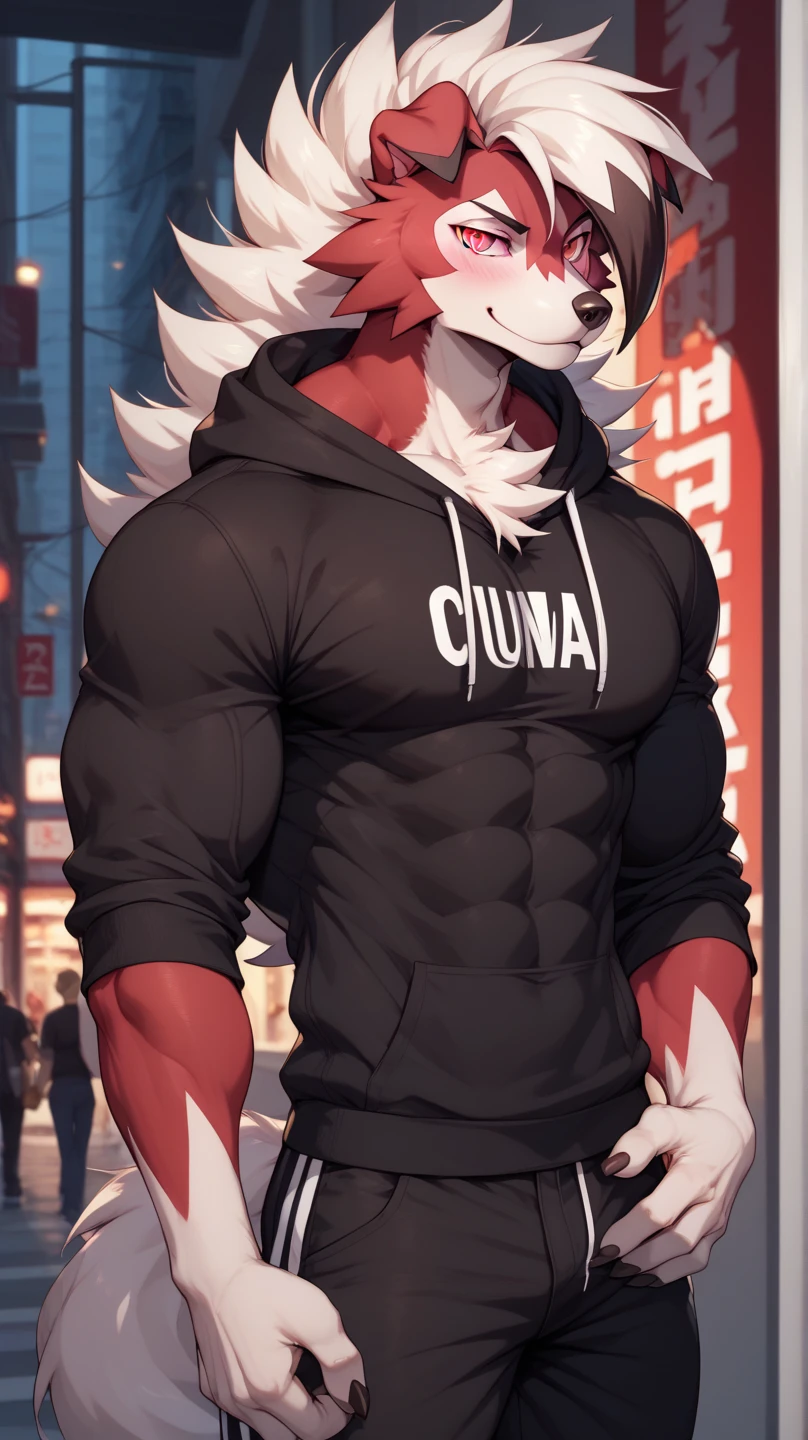 Masterpiece, Solo, Furry Black White Tiger, Blue Eyes, Medium Black Hair, Medium Black Facial Hair, Muscular Body, Cool Pose, Handsome, Good Looking, Adult, Fierce, Smirking, shirtless, short pants, summer background.