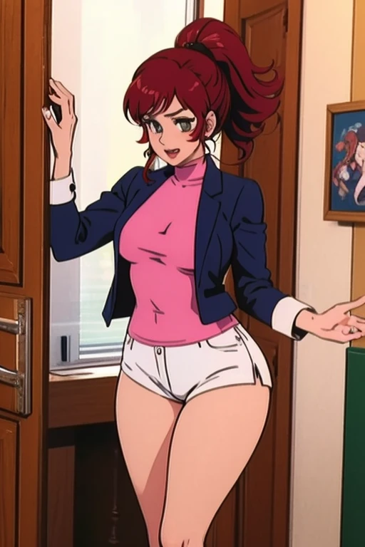 I girl, Hiyama Hikaru, from behind, playboy bunny, big breasts, smile , ass, standing on one leg, indoors, bar