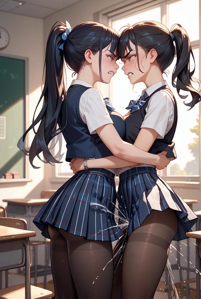 (High definition CGUnity 8k wallpaper), table top, high resolution, whole body, Crouching posture, 2 women, black hair bob, long blonde hair, 16 years old, Beautiful girl, slim, ,  growing in the crotch, erection, big erection, glowing skin,  licked, tentacles wrapped around , tentacle caress ,hugged from behind, Stimulation , kiss, anguish, , bouncing , Rich splashes on body and face,,,,,, school, miscellaneous room, open underwear,
,possession \(Chain Top Man\)