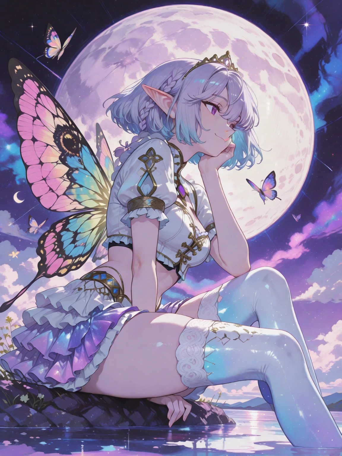 A fairy with butterfly wings eating a crepe