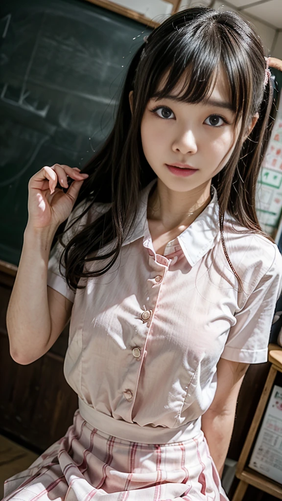 NSFW,4K,((Highest quality)),((masterpiece)),BREAK,((one girl)),(detailed),(in cafe),((One girl)),((perfect anatomy)),nsfw,((nude)),(naked),((12 years old)),((flat chest:1.5)),(stare at viewer with stern eyes:1.5),((one girl)),(bitting own lip:1.1),(angry:0.9),nose blush,(shamefull:1.2),(hime_cut hair),(beautiful hair),surprised, ((beautiful realistic face)),((skinny:1.3)),Beautiful Korean Women, Beautiful young Korean woman, Young and adorable Korean face, Gorgeous Young Korean Woman, Korean Girls, Girl cute beautiful face, Portraits of Korean female idols, Young and pretty Asian face, Cute natural anime face,Asian pretty face,((finely detailed face)),((glistening eyes)),((glistening eyes )),((large eyes)),(( pretty eyes)),((A bow tie)),(detailed),Perfect Face,((One girl)), ((clear eyes)),((show nipples)),((beautiful skin)),don't wear anything ,(upper body),(Equal left and right eyes), (nsfw:1.5),(show nipples),(don't wear anything),(nipples facing upwards), correct arm, (frilled panties),((school uniform, short sleeve )),(school skirt)
