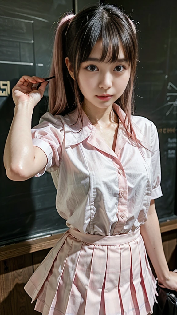 (A big smile、Squint your eyes and laugh)、(Realistic、Like a photograph、Live Action、8k, Realistic, RAW Photos, Best image quality: 1.4), Single-lens reflex camera、RAW Photos, Highest quality, Realistic, Highly detailed CG Unity 8k wallpaper, Written boundary depth, Cinematic Light, Lens flare, Ray Tracing, Realistic background、A landmine girl waiting for someone、((Wearing a white blouse:1.4)、((wear a frilly skirt:1.1)、Small breasts))、((Ultra-Dense Skin))、 1 person、standing front of train station, Waiting for someone while looking at a smartphone、The whole body is visible:1.5、(Long hair with pink inner color:1.2、My hair is blowing in the wind)、stylish ambiance、The perfect outfit、(White skin)、Precise and beautiful legs:1.1、View from below、Highly detailed face、Anatomically correct body、Accurate fingering