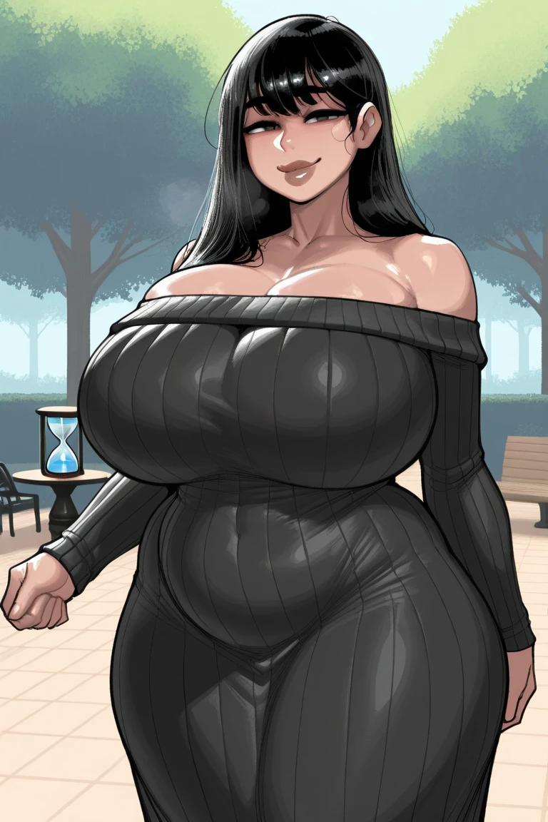 Arab girl deep black hair, long and ironed. reading glasses, a mole on her cheek, she wears an elegant orange dress. Busty. Comic style