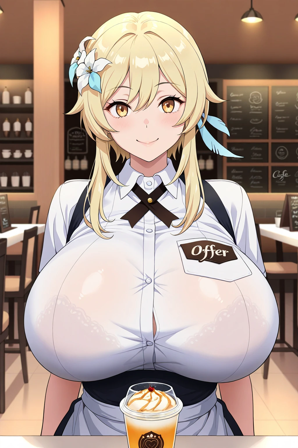 woman,Huge boobs, とても唇が赤いHuge breastsを強調,Big Ass,Narrow waistLong legs,Green Eyes,
Huge ,Huge breasts, Huge breasts,とても唇が赤いHuge breastsを強調,Big Ass,Narrow waist,Long legs,
A squishy smile, the face we want, a mischievous face, an anime-style face, the facial expression is good, sweat splashes, purple underwear,Purple bra,Purple panties Sitting on a chair holding a coffee cup with coffee in it