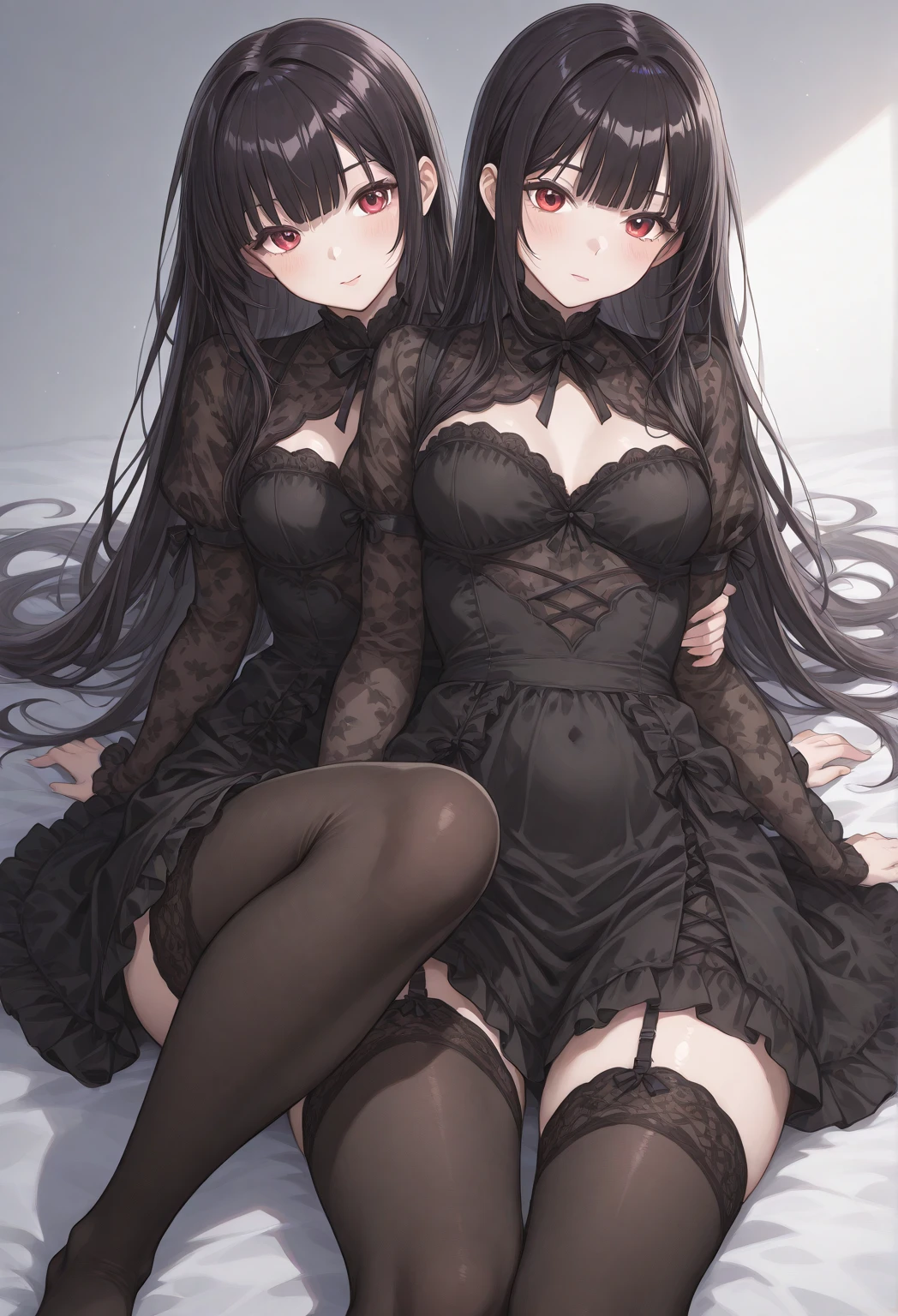 1Women, gothic women, long messy black hair, annoyed look, levitating while meditating, black eyes, attractive woman face, almond eyes, Ultra quality, detailed and shading, whole body