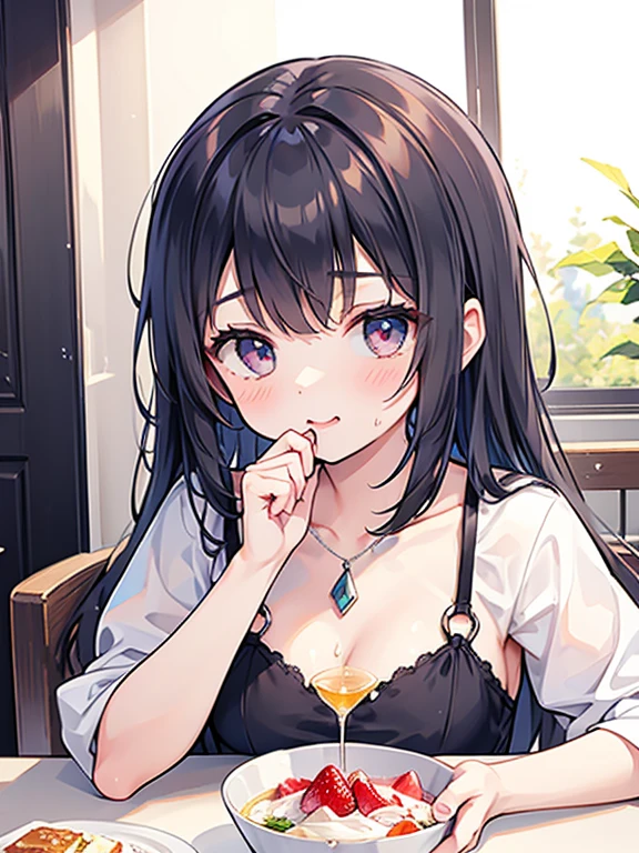 {lady with shoulder-length black hair named Rico}, business suits,tall,''short hair,lovestruck,grossy lips, (It feels like saying Hello, daytime hours), indoor,{going out style}, ((Heart-shaped choker) ), (office room), Bright background,purple eyes, Mole under the eye, Heart-shaped choker, ((Masterpiece)), Highly detailed CG Unity 8k wallpaper), Top quality,, Detailed background, beautifully detailed eyes, heart shaped pupils,hollow eyes, looking at viewer,(very delicate and beautiful)), ((beautiful) eyes (detailed description),extra large breasts, browse,shirts,black vest,floating heart,sadistic smile,growing eyes,try to show me breasts and lingerie,black lace,shirts,earring,from above,tight skirt,thighhigh,put hands on mouth,glowing eyes