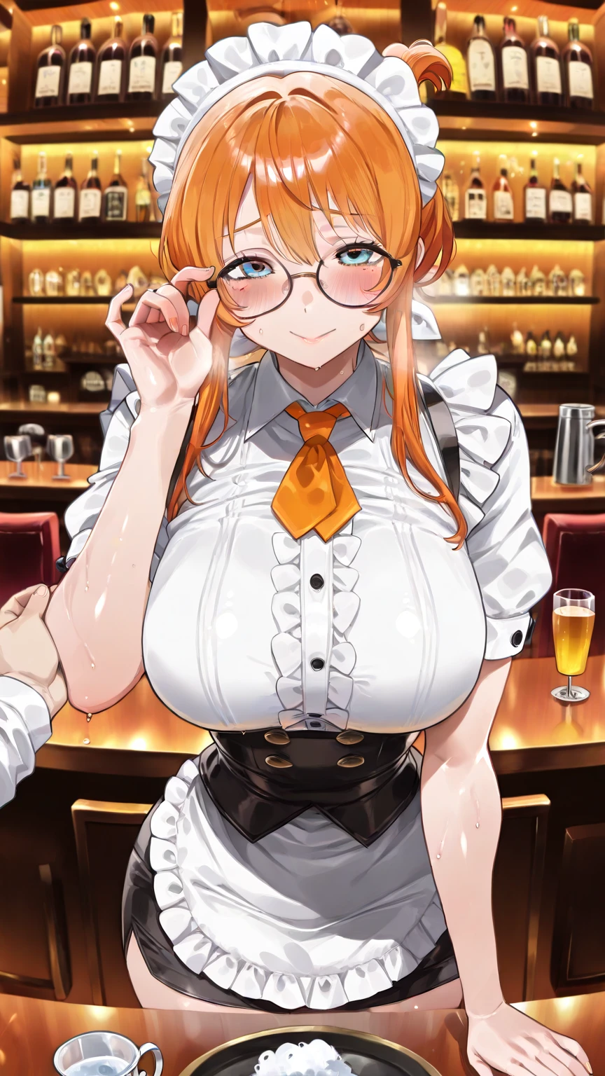 Highest quality,masterpiece, Highest Resolution, nsfw, 1 girl, reverse bunny, shaved pussy, gigantic breasts, indoor, hostess bar, night, laugh, standing, horse ears, horse tail