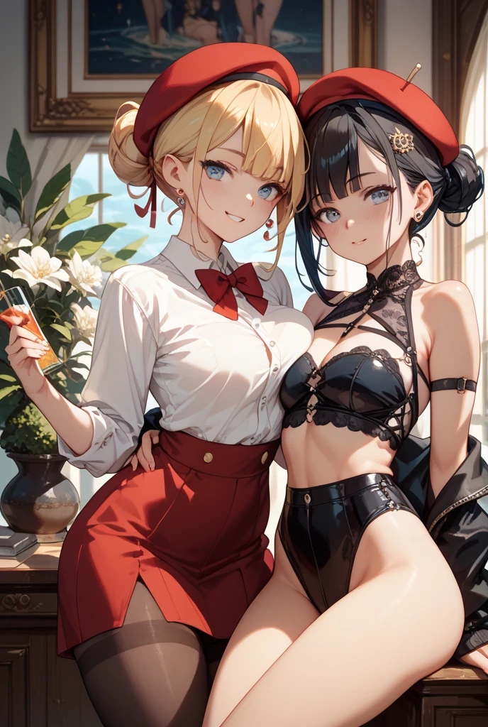 Highest quality、Ultra-high resolution、Fantasy、roleplaying game、Sexy maids under 10 years old lined up、Inside the Western-style building、Lift up the hem of your skirt、Panty shot、Water-soaked underwear、garter belt、Only one person with glasses