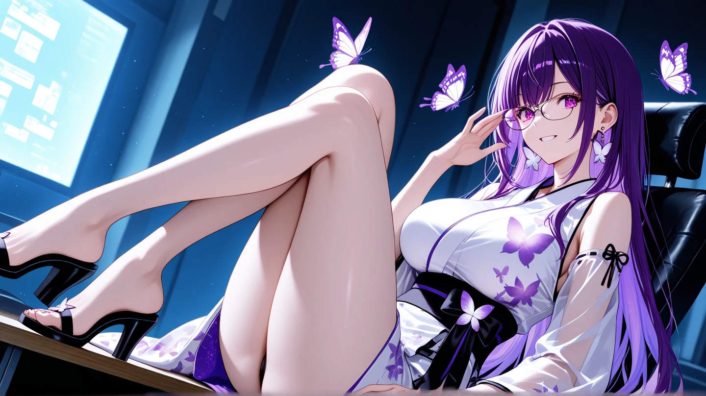 An Arab woman in a purple dress sits at a table，holding laptop, Full length and white stockings, Smooth translucent white skin, Very seductive pose, gorgeous chinese models, smooth purple skin, Smooth pink skin, sitting on her bed, Barbie doll in panties and bra, various seducing poses, Sexy pose, Very sexy pose, trending at cgstation, Attractive pose