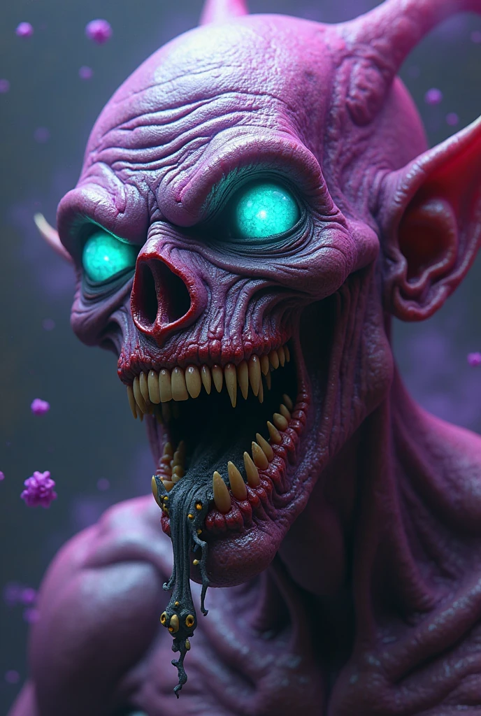 a close up of a creepy looking creature with a glowing face, zombie from doom eternal, cosmic horror entity, indie video game horror, horror cgi 4 k, remastered chromatic aberration, horror game graphics, resident evil virus concept art, zombie in horror concept art, unreal engine : : rave makeup, cosmic horror concept art, horror video game, call of duty zombies --auto --s2