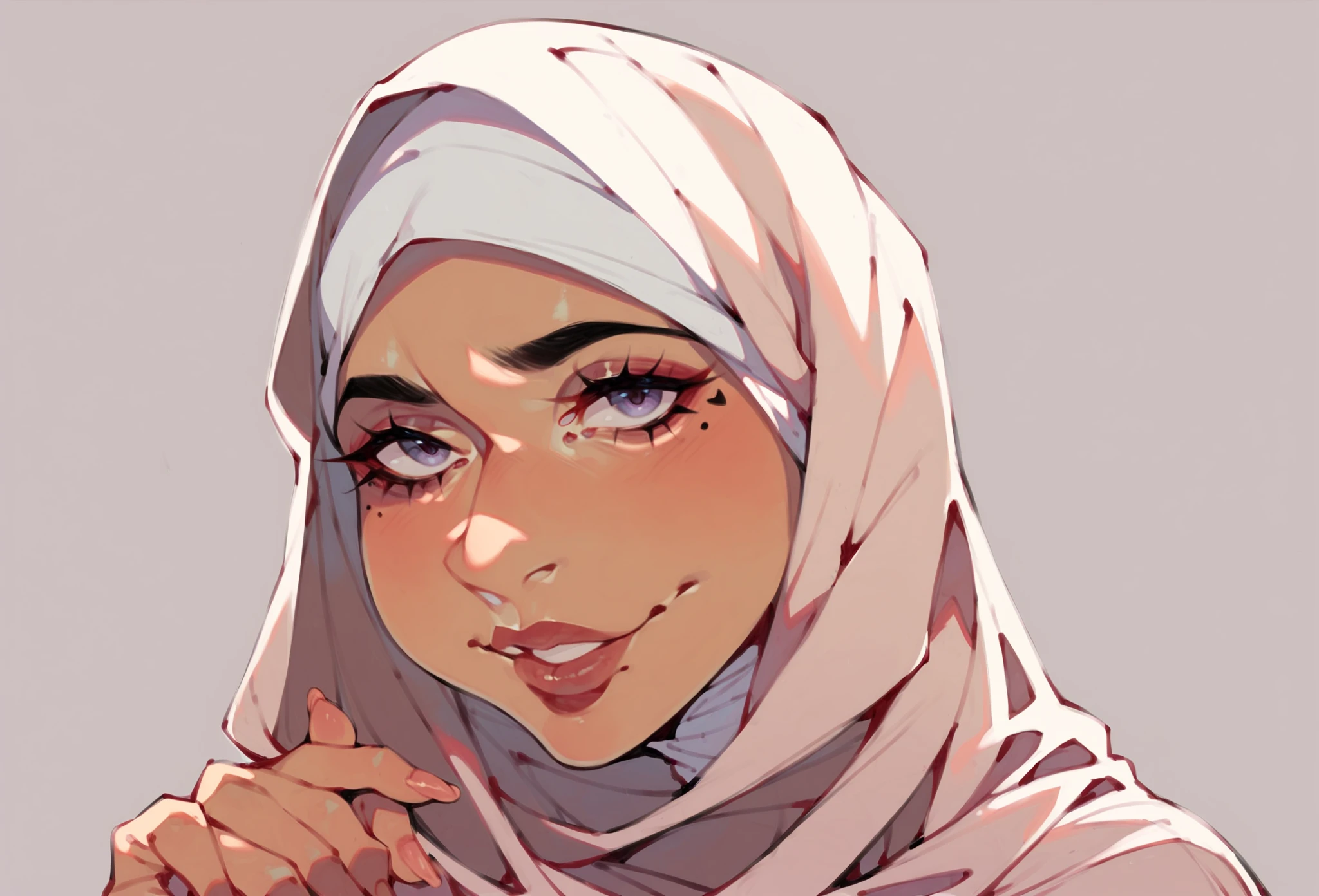 ,1girl, solo, pretty face, eyelashes, nose, glossy lips, (detailed eyes, looking at viewer, fair skin, white skin: 1.5), smooth skin, wearing hijab, 8k portrait of beauty in hijab, intricate, graceful, highly detailed, majestic, digital photography, hyper realistic, Masterpiece, Best Quality, (graffiti:1.5), paint splatter, Hands Behind Back, On wall, looking at viewer, head slanted, Iris grey, 8K resolution, intricate dress, intricate detail, muslim clothing style, All parts of the body except the face and hands are covered with clothing, Tudung, ((do not let the hair come out of the hijab)), full hijab, ((all parts of the body covered by clothes except the face))