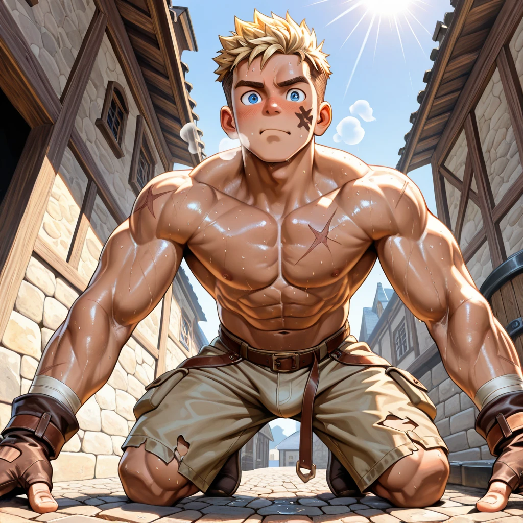 public restroom,abused m(eighteen-year-old boy、pink hair,Blue eyes, jock strap,toppless, Sweat vapor, Crying face,embarrassed,blush,Parted lips, Kneeling,Put your arms behind your back, Full body, Bondage,Open legs with BDSM, gargantilha,noose,chain,)Natsu Dragneel ((30 year old male macho black hair short,Brown eyes,Sweat vapor,Cool Face,))a couple,Rape