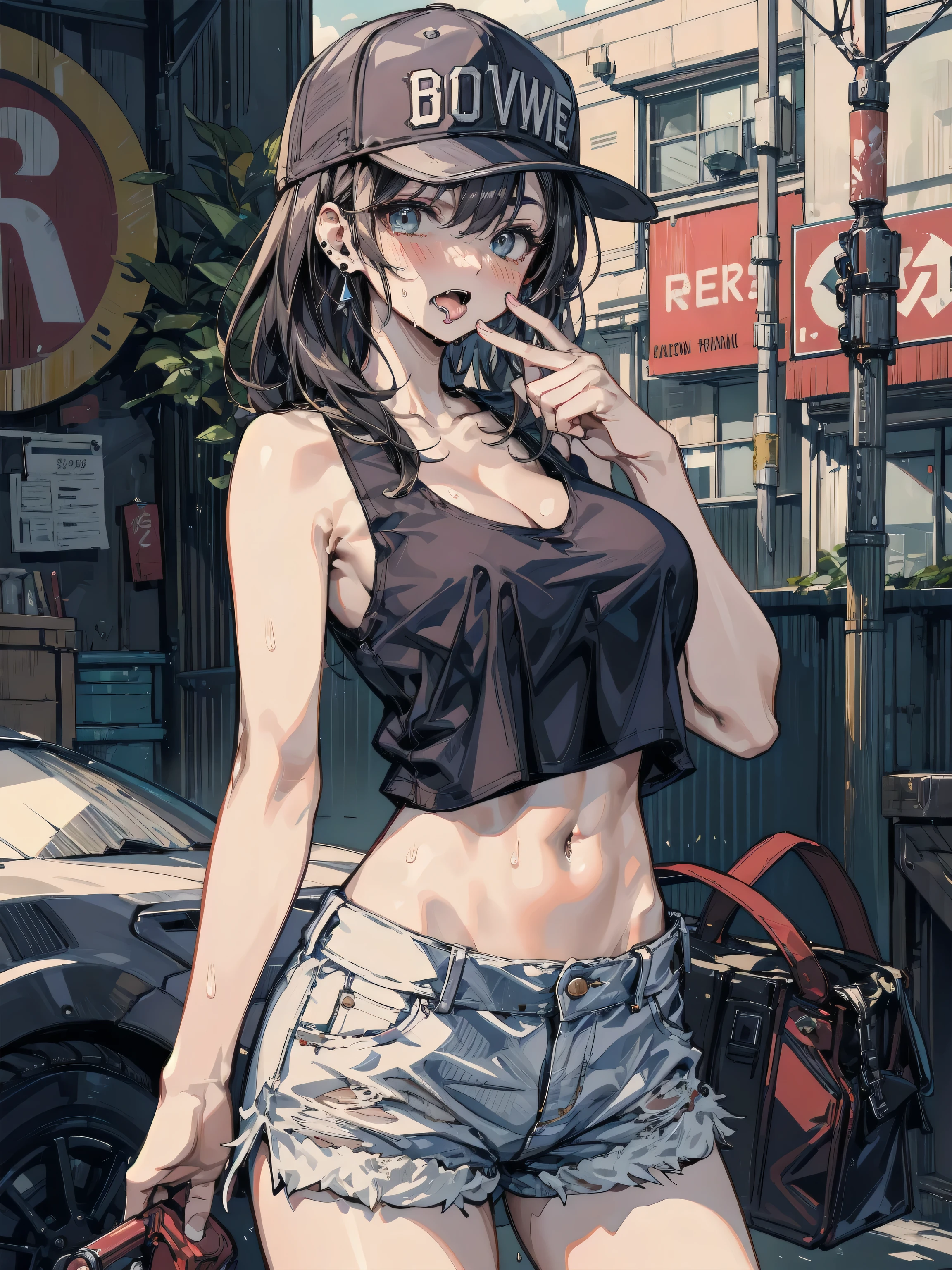 (masterpiece:1.2),(best quality:1.2),perfect eyes,perfect face,volumetric lighting,1girl,mature female,MILF,streetwear,urban style, wearing edgWhaletail ,(Banana Yellow :1.1) tank top showing a beautiful cleavage,shorts under skirt,long detachedgreen hair,colorful streaks,intricate hairdo,smiling,happy,Gaborone,dark theme,sunset,clouds,masterpiece,detailed,realistic,detailed background,4k,intricate,high quality,best quality,high resolution,pixiv,sciamano240,artgerm,<lora:LowRA:0.15>, <lora:edgWhaleTail1:0.8>