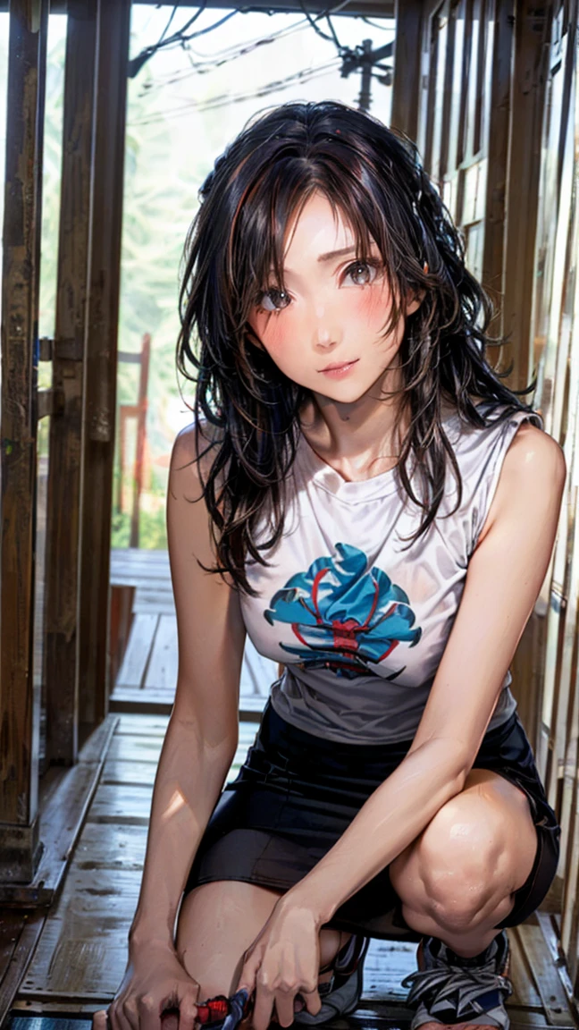 tank top , master piece , best quality , detailed , matured female , bangs
