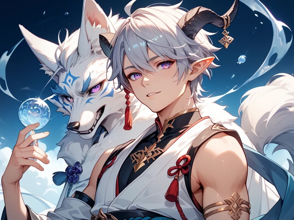 Golden pupils，White-haired boy with wolf ears，High-quality anime character restoration