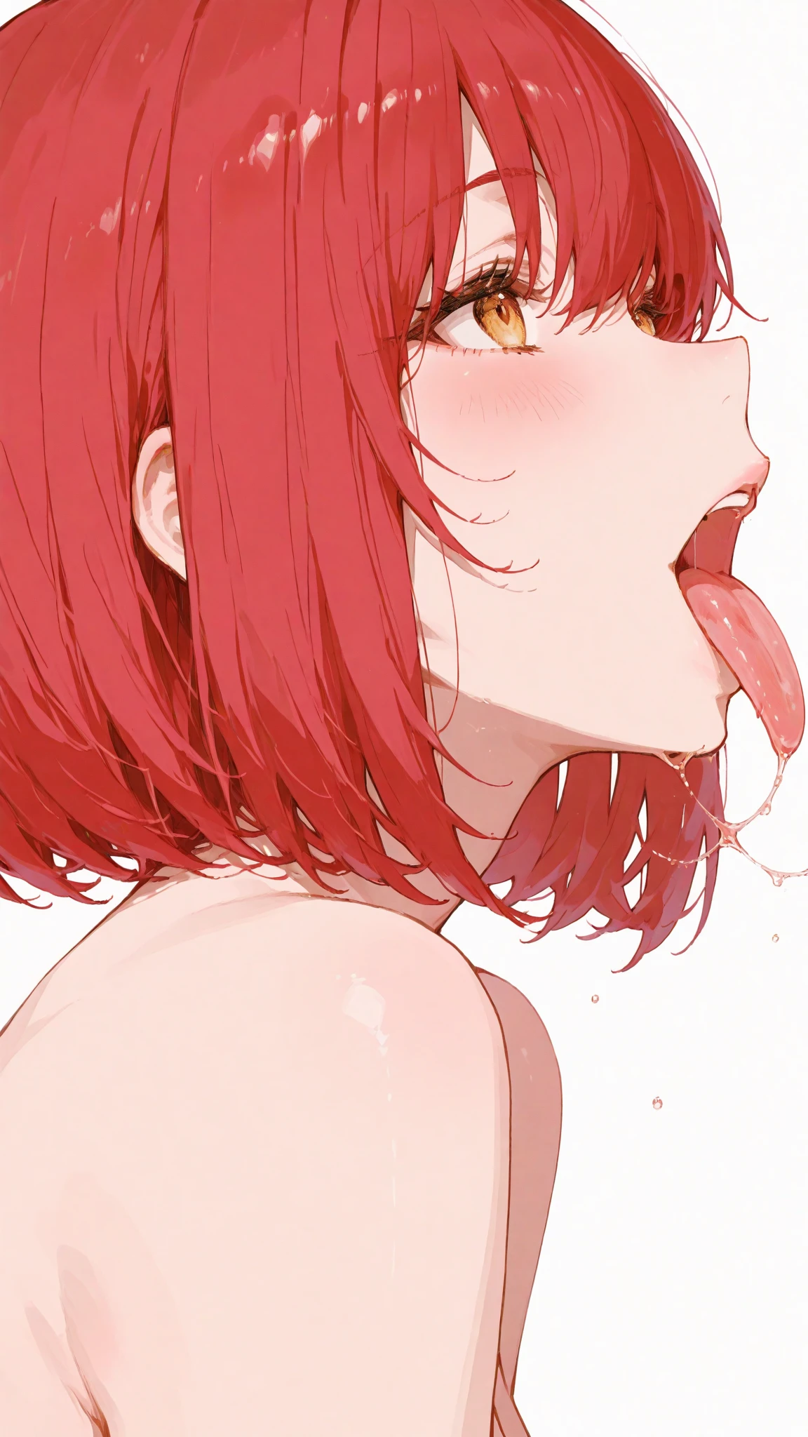 Makima wearing saree, armpits, cum shower, half body, cum on face, cum on hair, cum inside mouth overflowing, red hair