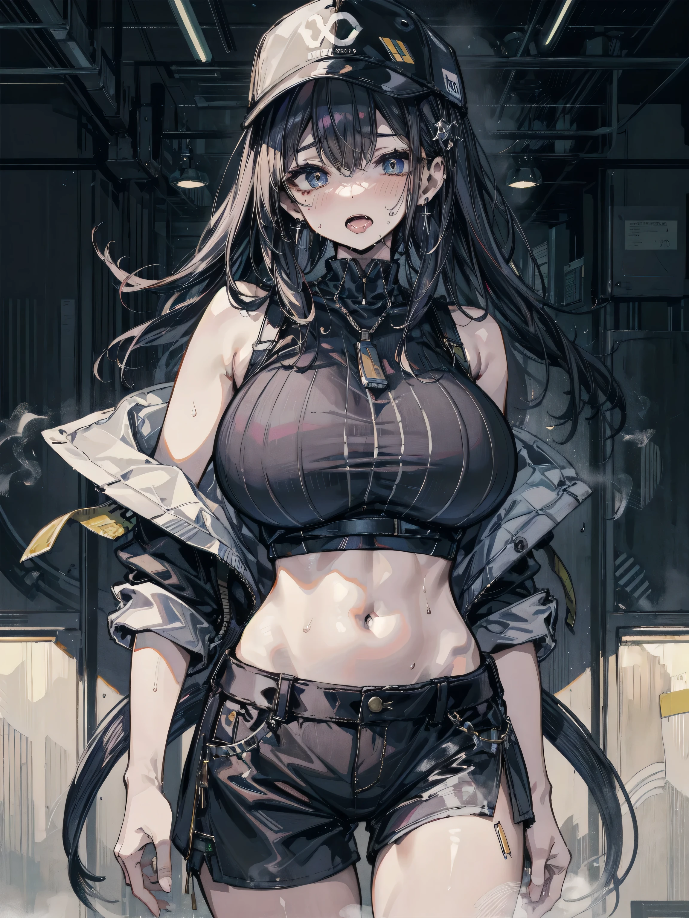 Makima, surreal proportions, embarrassed, eye on the viewer, panties, floss, black