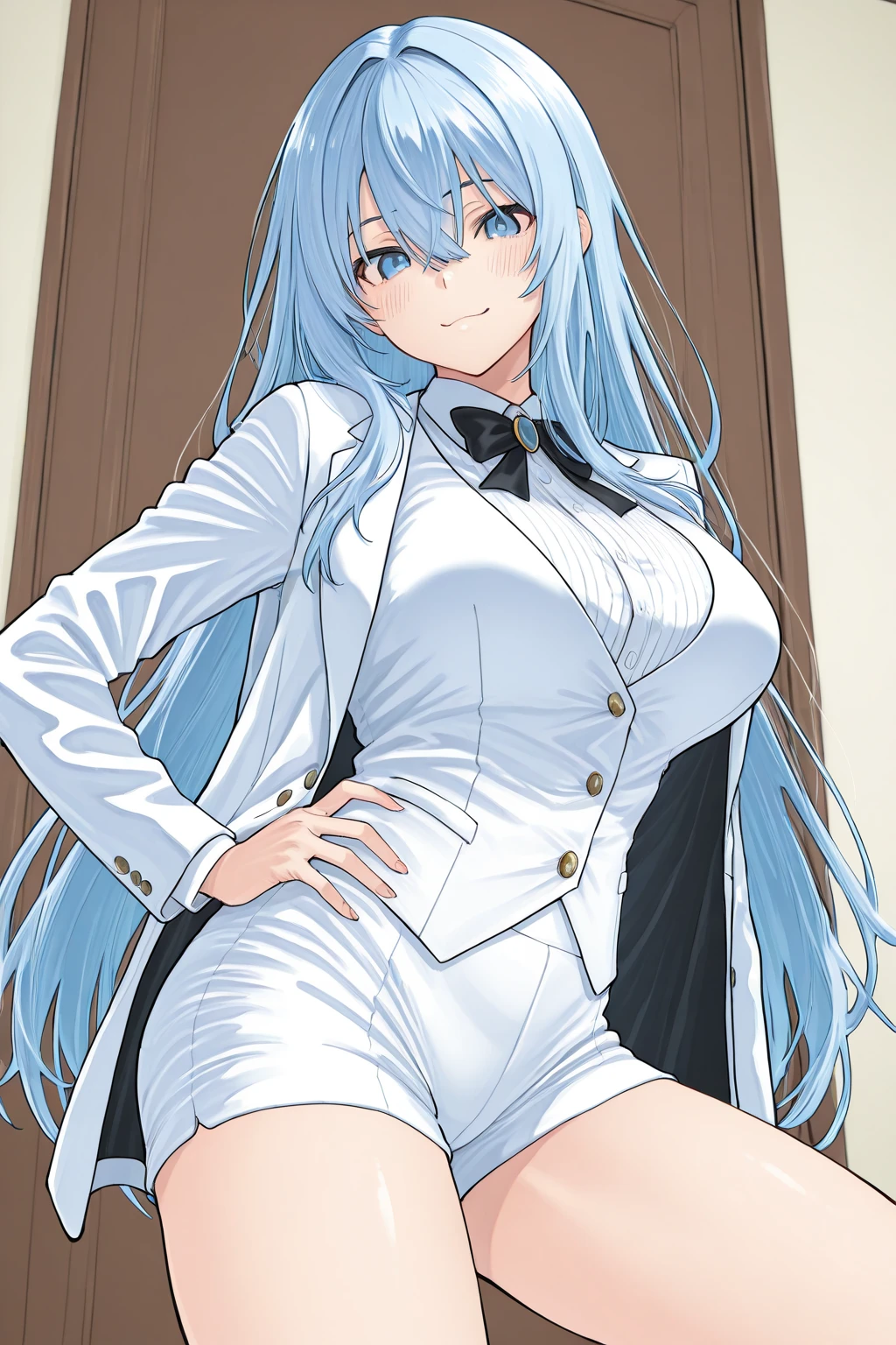 (Best Quality, Masterpiece),sexy mommy, Front cover of a women's cooking magazine, , naked, erotic, 18+, nsfw, 1girl, 30 years old, stunning, cute, smile, hourglass figure, Maid costume, beautiful food, text, diagrams, advertisements, magazine title, long white hair,purple detailed sparkling eyes,One strand of hair hangs down over his forehead