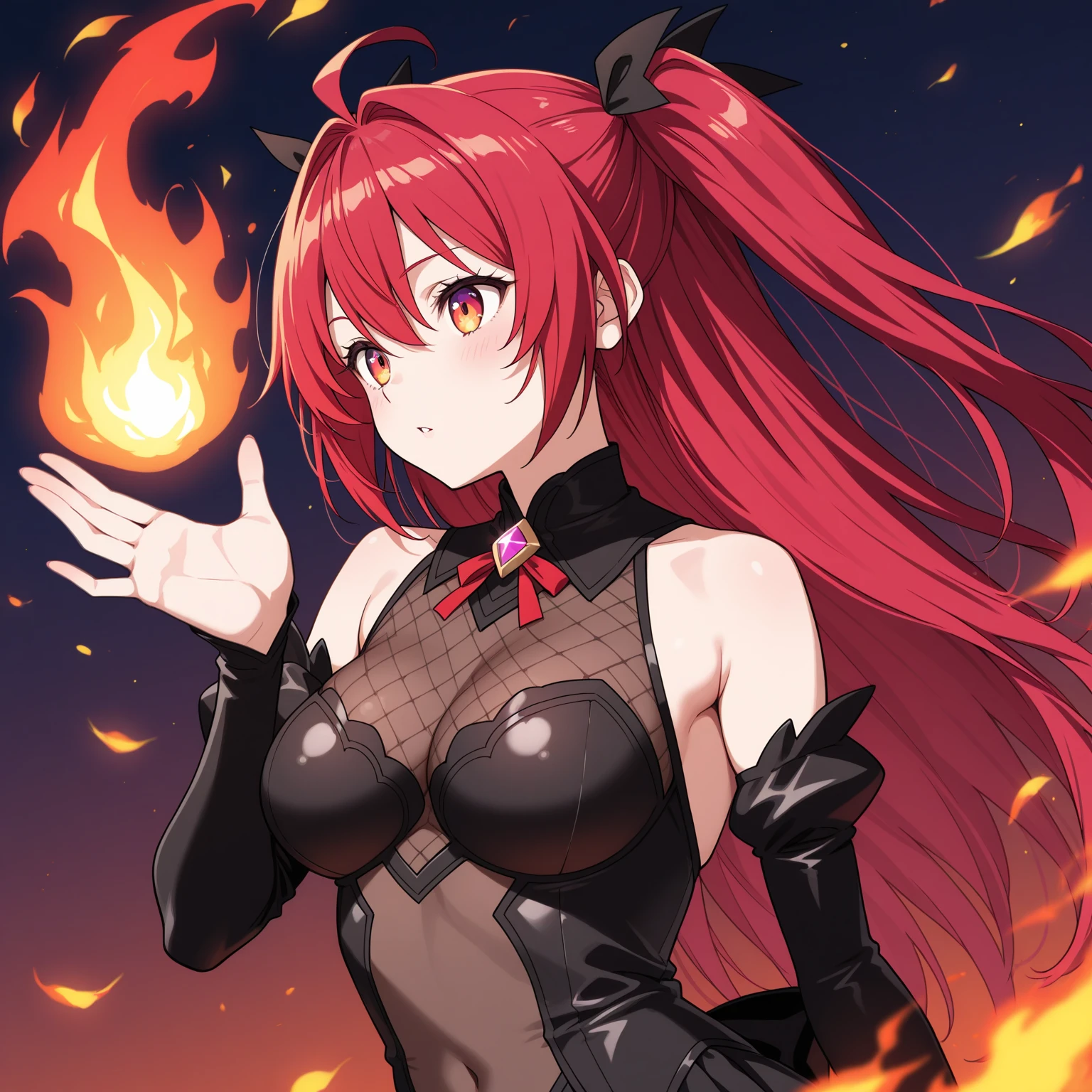 Blood-eyed Princess of Darkness, Redhead, Crown, Wicked Smile, Anime Style, Lens flare, High detail, First Person View, Cinema Lighting, masterpiece, Super detailed, Highest quality, 8K, Ultra-high resolution, Panty shot