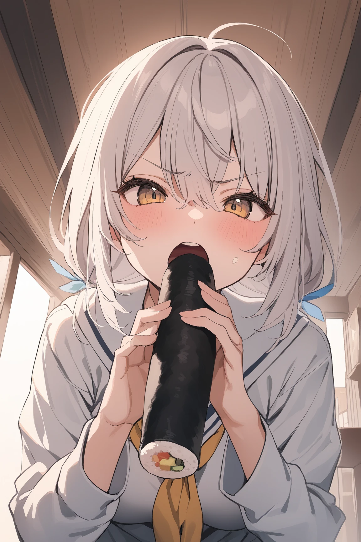 Pov、Black Gal(dark-skinned:1.2)、a sailor suit、Kamimei、blowjob 、(deep throat1.5)、mouth hold、1 boy, fellatio, penis、ultra-detailed、(8k, RAW photo, best quality, masterpiece:1.2), (extremely detailed 8k wallpaper),illustration、professional lighting,sharp focus, depth of field、
nsfw、clear eyes、perfect anatomia、girl with、15yo student、bich、hair pin、a blond、