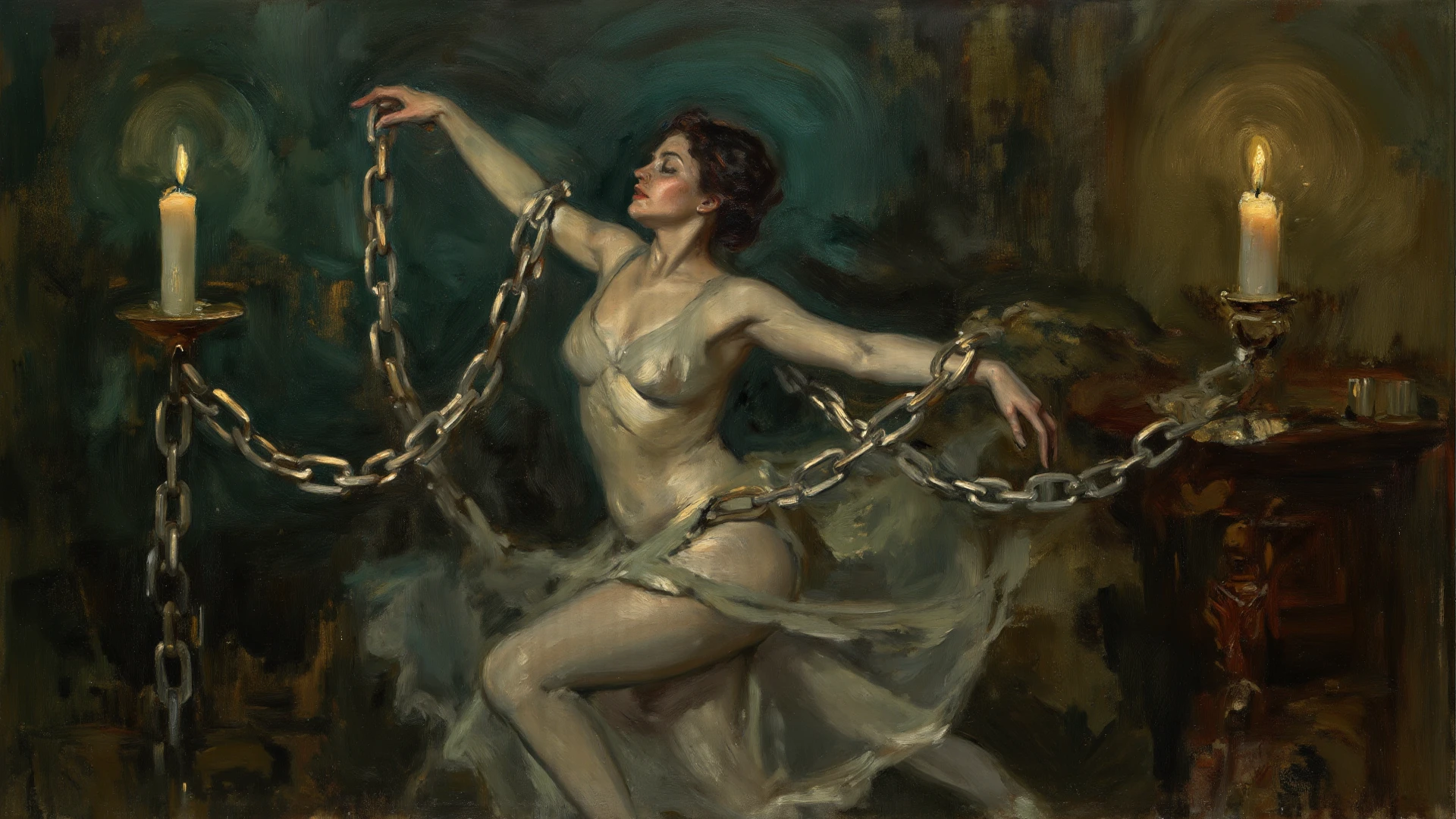 Oil painting Naked Woman in bondage