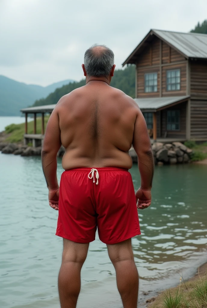 Sentado na cadeira de praia, photo shoot in a professional studio , Idoso brasileiro moreno de 67 anos, barba longa, a gray well, Gordo, gordinho, coxas extremamente grossas, barriga grande, wearing only gray or blue or black or white or red swimming trunks. Ele nao'I don't wear clothes. He's gesturing with his hands. He is sitting in the luxurious armchair. He holds a cell phone in his hand. He wears a gold watch on his wrist. He wears several Nordic bracelets on his wrist.. He wears a Nordic chain around his neck or a gold chain around his neck. wearing sunglasses. wearing hat, wearing cap.