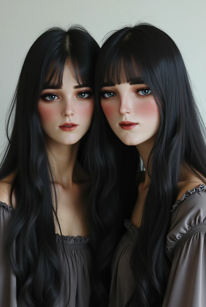 blythe doll long dark hair without bangs, thick eyebrows and piercing in the right eyebrow