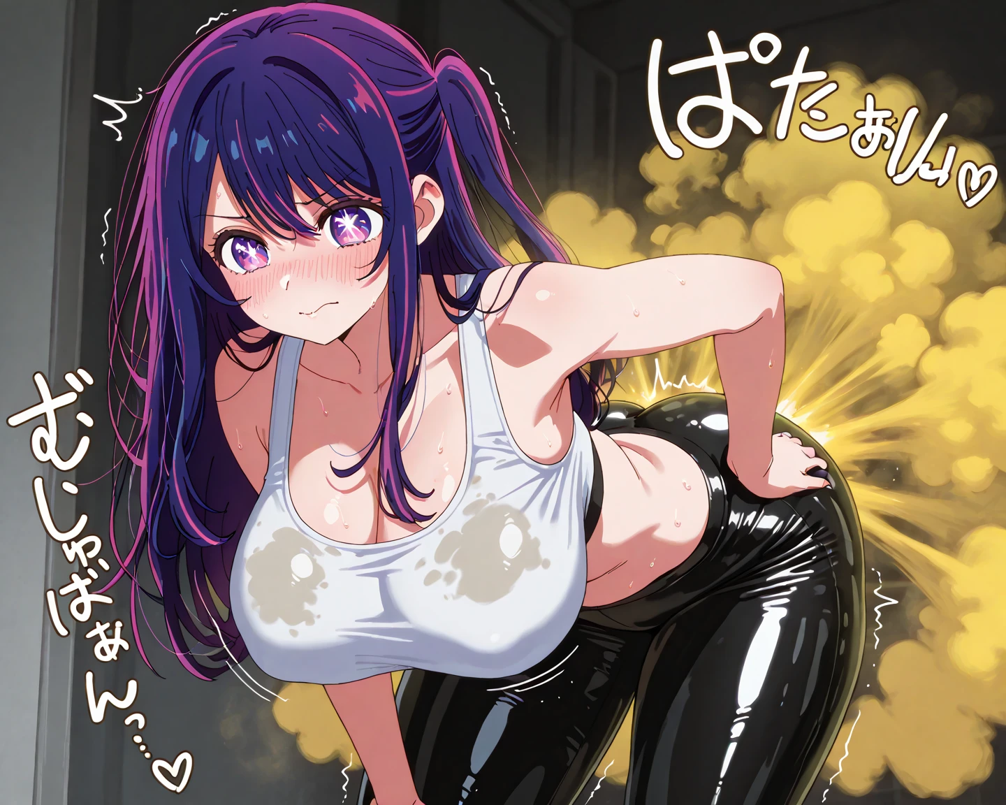 NSFW,masterpiece,Highest quality,High resolution,Super detailed,Yuuka \(Blue Archive\)、Purple Eyes、Purple Hair、Long Hair、Two Side Up、Halo,(Turtleneck sweater),Sleeveless,Sideboob,(Denim shorts),Embarrassed,Frustrated face,Lust,blush,Expecting face,Seduce,(To flatter),(Sex slave),(Middle-aged men),(Having rough sex),put in,Creampie,(Molester),(Squirting),heart,Open your mouth,Sticking out tongue,Inside the train,From the back