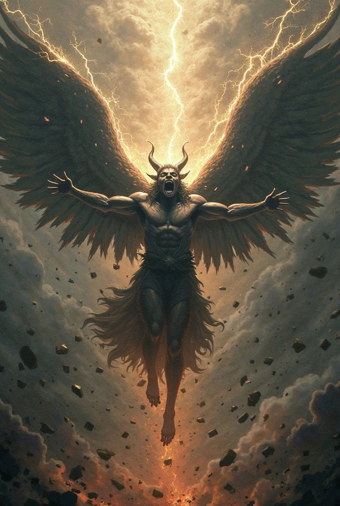 A young man turned into an angel and a demon who is death With a faded white background 